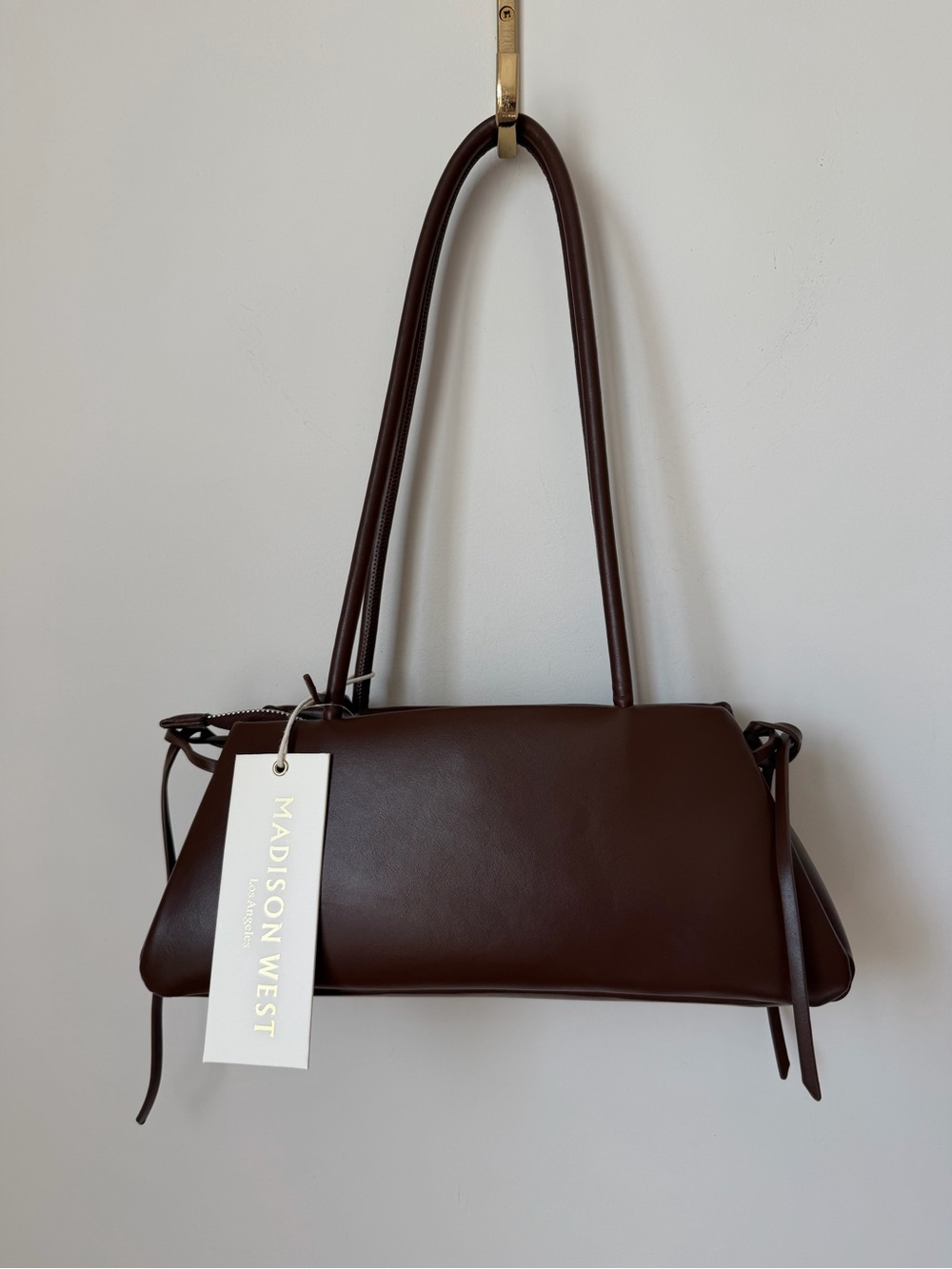 Dark Brown east west leather Shoulder Bag